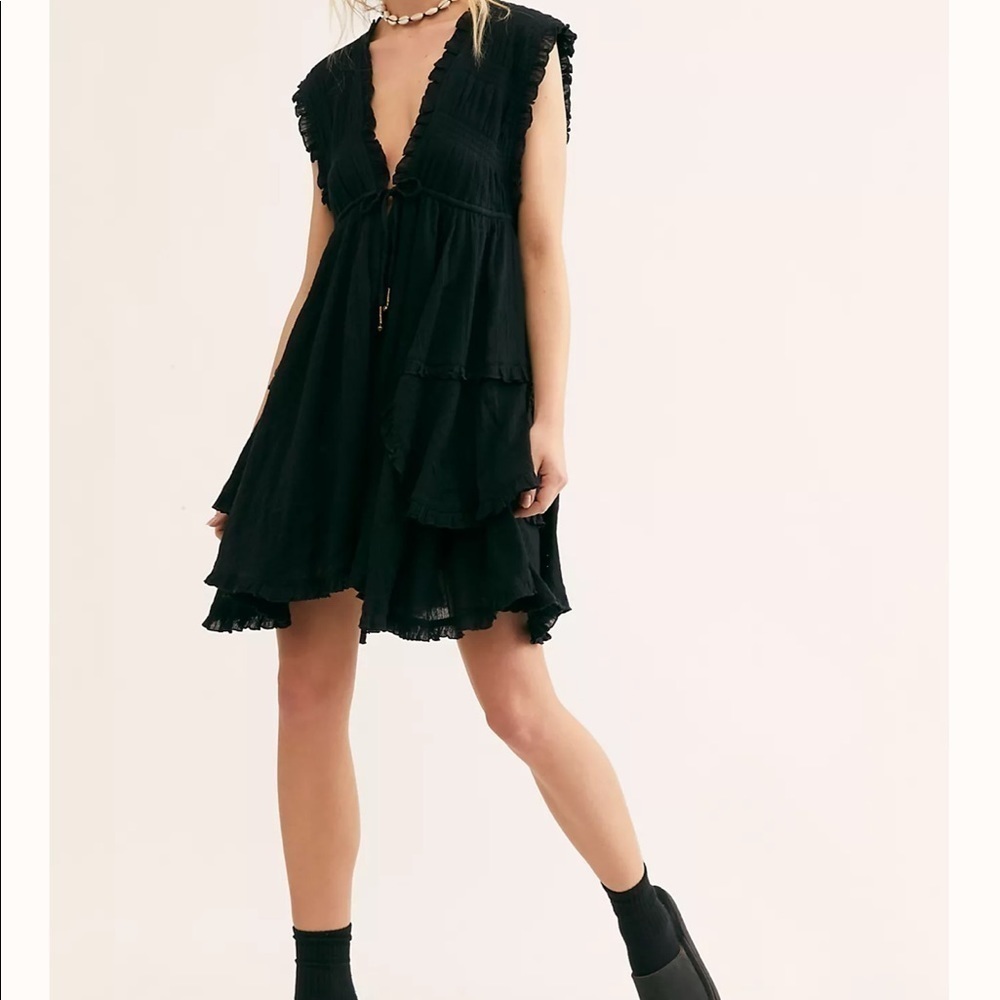 NEW Free People Antoinette Lined Fit and Flare Cotton Black S Mini Dress - Picture 16 of 16